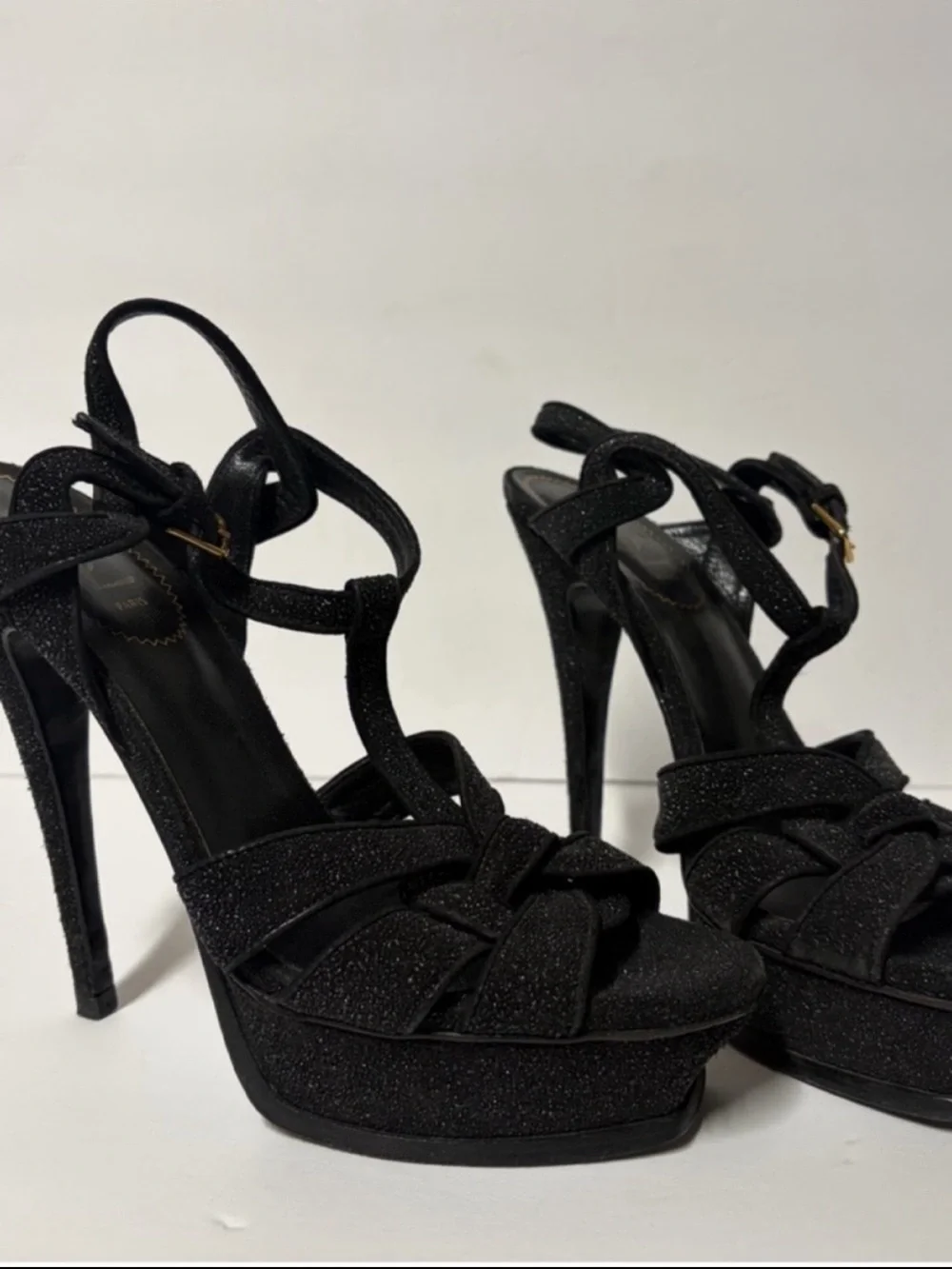 Saint Laurent Tribute 105 Platform Sandals Calfskin Black size 39.5